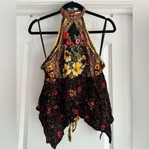 Free People Backless Tie Around Floral Blouse